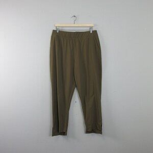 Aday Women's Cropped Pants L Brown High Waist Pull On Slim Leg Travel Casual 322